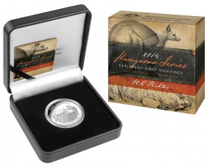 Australien-2014-1$-Kangaroo-Serie-Erste-Sichtungen-der-Entdecker-1-Oz-Silber-PP-Box-Schuber