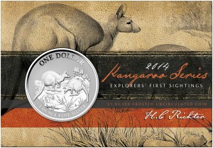 Australien-2014-1$-Kangaroo-Serie-Erste-Sichtungen-der-Entdecker-1-Oz-Silber-ST-Blister-VS