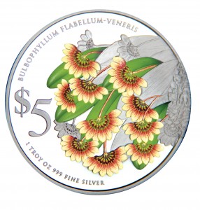 Bulbophyllum flabellum-veneris 1oz 999 Fine Silver Proof Colour Coin