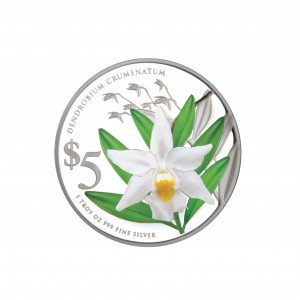 Dendrobium crumenatum 1oz 999 Fine Silver Proof Colour Coin