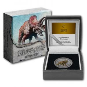 dinosaurier-triceratops-1-oz-silber-koloriert-etui