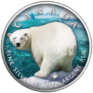 maple-leaf-on-the-trails-of-wildlife-polar-bear-1-oz-silber-koloriert